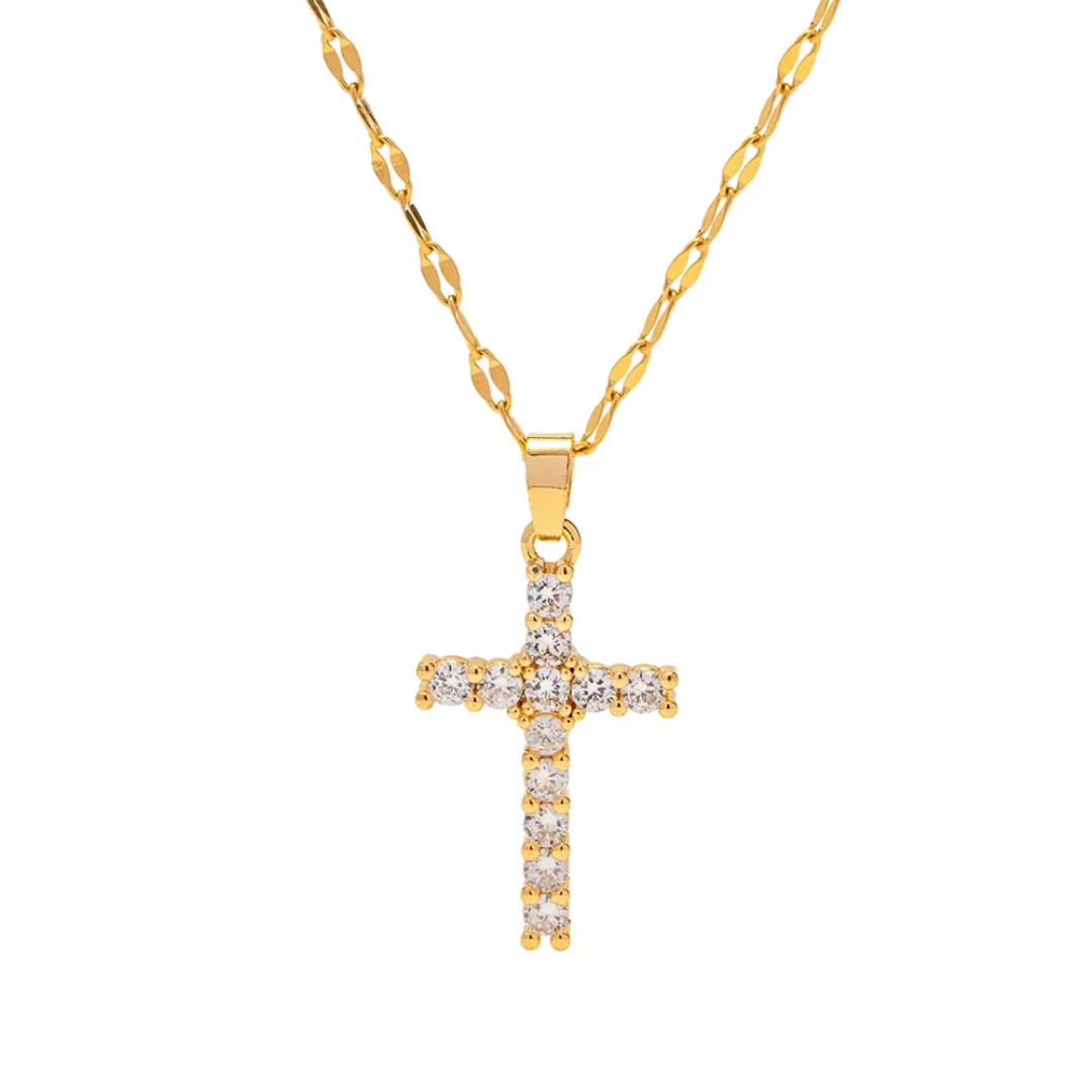 Simple Gems Cross Necklace