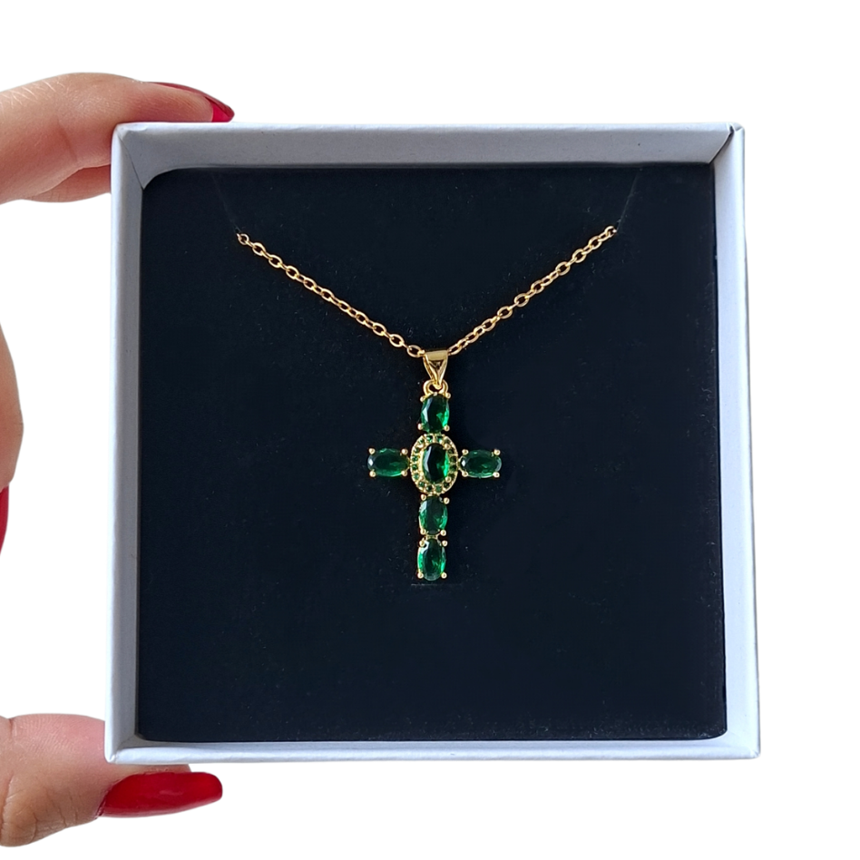 Divine Spark Cross Necklace Green