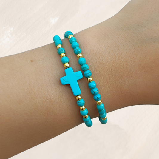 2 Layers Blue Cross Bracelet